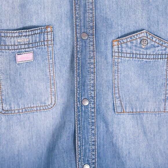 Diesel Men's Denim Shirt Button Up Blue Snap Button Pockets Jean Long Sleeve S - Picture 4 of 9